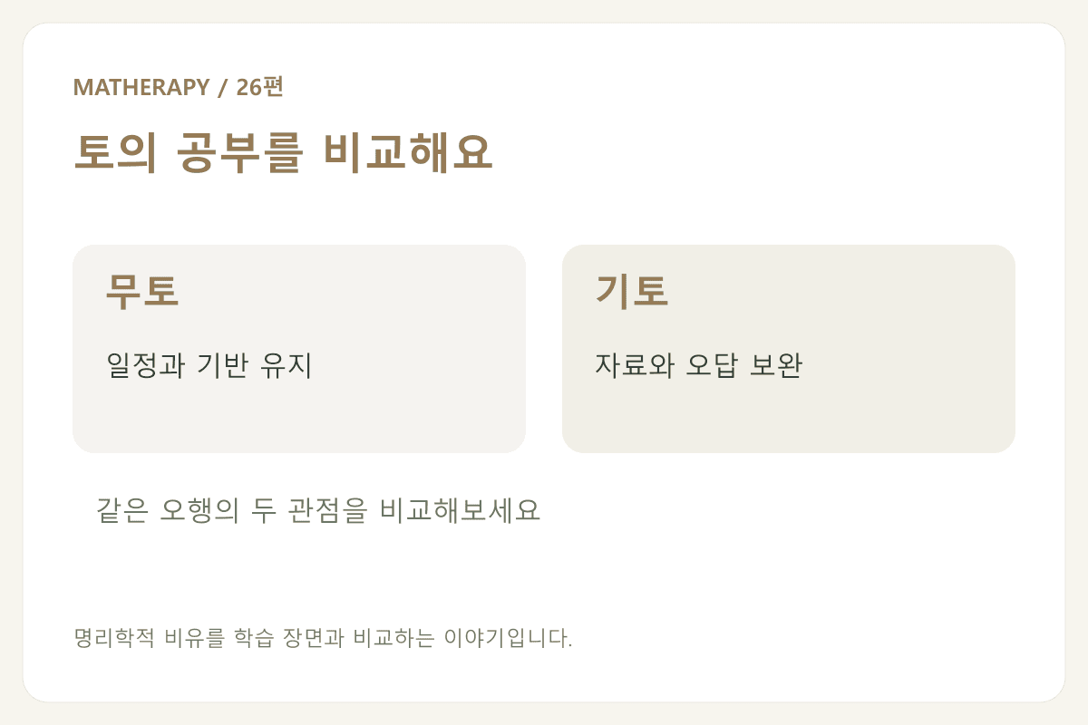 토의 공부를 비교해요 — 무토 · 일정과 기반 유지 — 기토 · 자료와 오답 보완