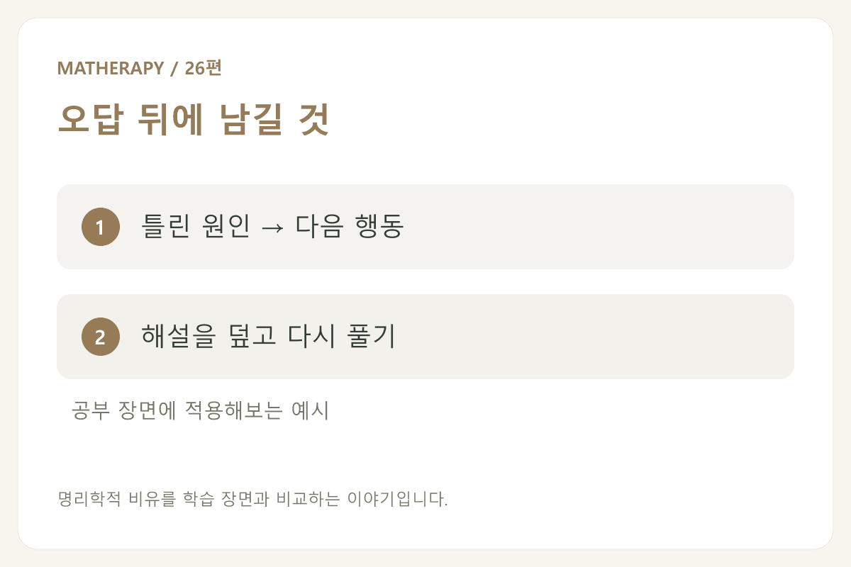 오답 뒤에 남길 것 — 틀린 원인 → 다음 행동 — 해설을 덮고 다시 풀기