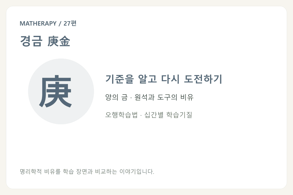 경금 庚金 — 기준을 알고 다시 도전하기 — 양의 금 · 원석과 도구의 비유